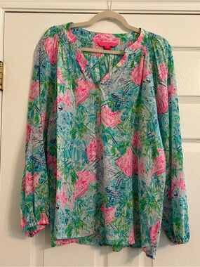 Lilly Pulitzer Elsa Silk Top, Bohemian Queen, Size L